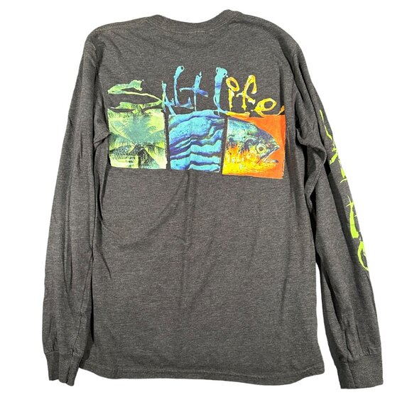 Salt Life Mens Small Gray Tuna Ocean Palm Tree Graphic Long Sleeve Crew T-Shirt - Picture 5 of 6